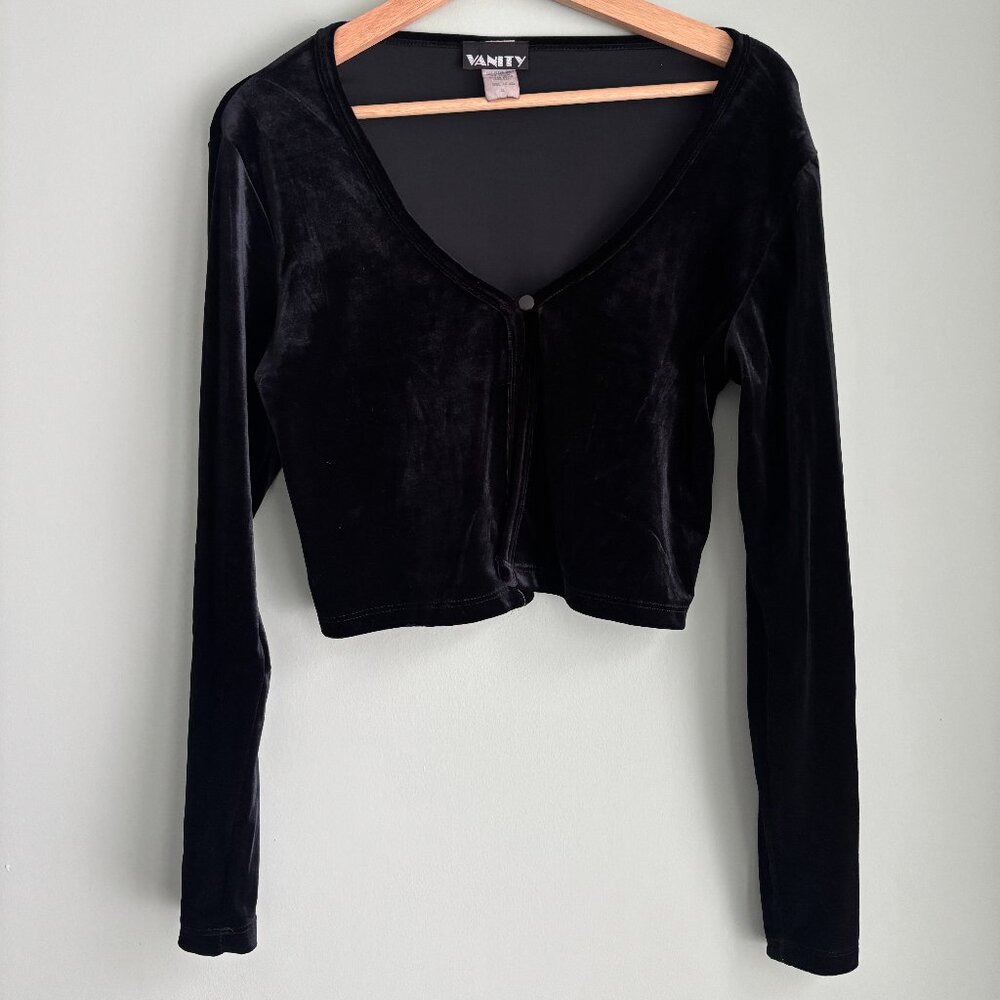 Vanity Black Velvet Cropped Cardigan_Long Sleeve_Size Small